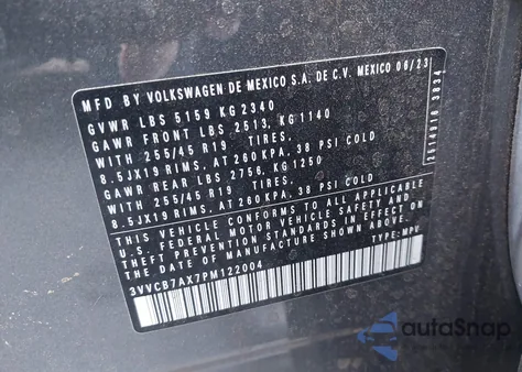 2023 Volkswagen Tiguan 2.0T Se R-Line Black from USA, damaged, VIN 3VVCB7AX7PM122004